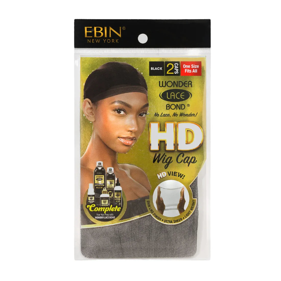 EBIN Wonder Lace Bond HD Wig Cap - Black 2pcs