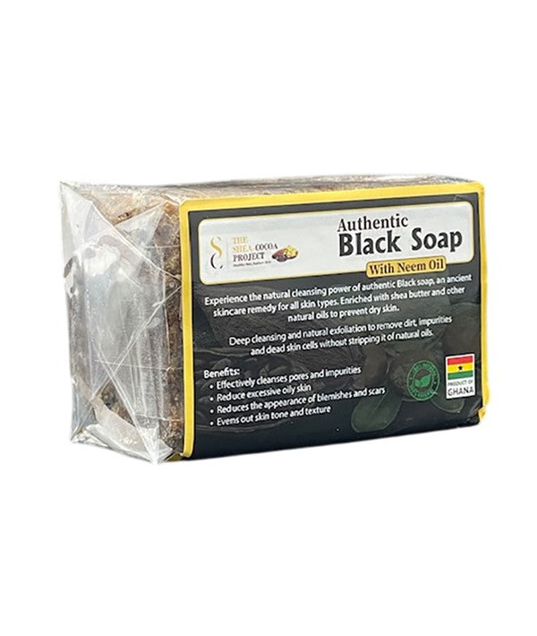 The Shea Cocoa Project Authentic Black Soap Bar with Neem 200g