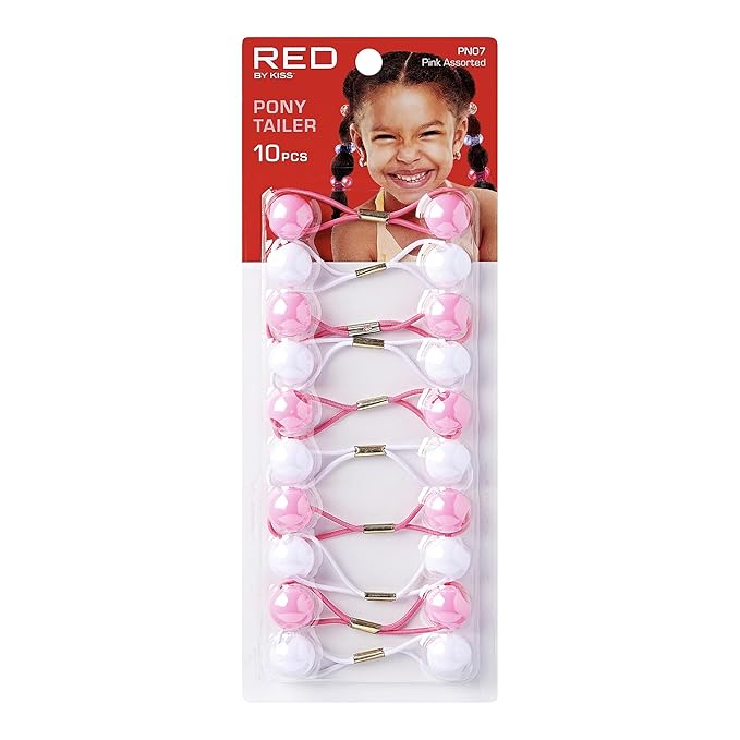 Red by Kiss Hair Tie Bobbles Pink White 10pc PN07