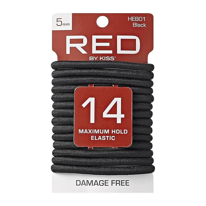 Red by Kiss Elastic Hair Bands 14pc 5mm Black HEB01