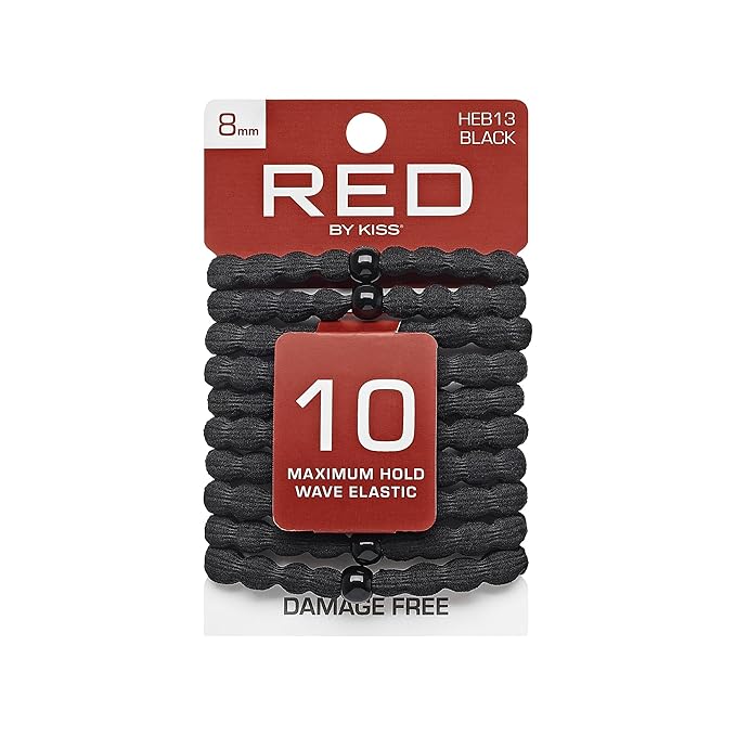 Red by Kiss Wave Elastic Hair Bands 10pc 8mm Black HEB13