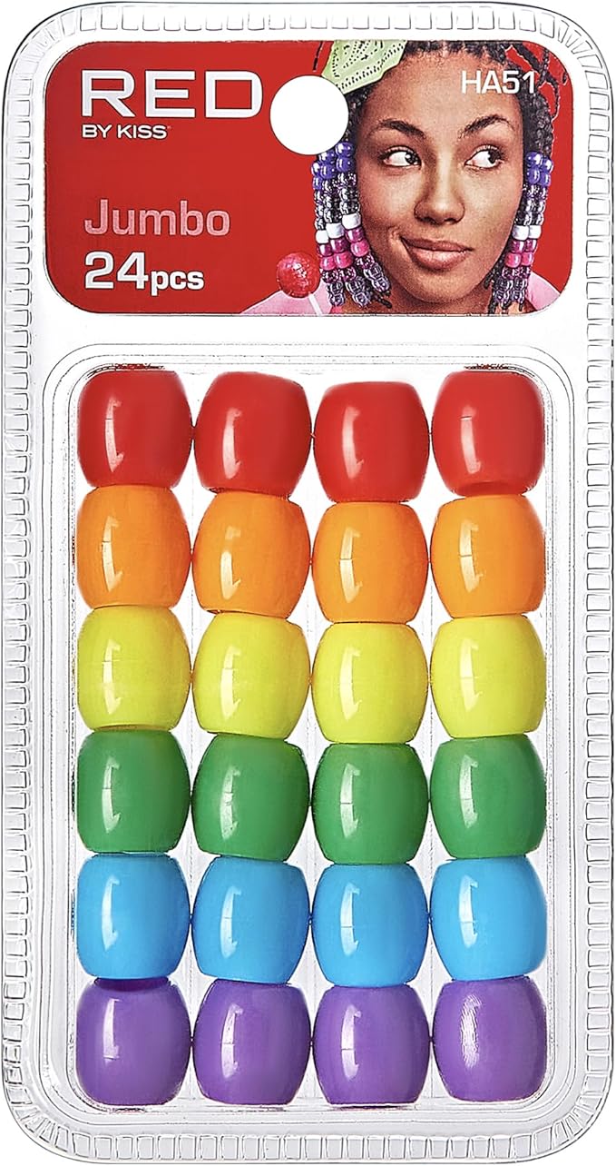 Red by Kiss Hair Beads Jumbo Rainbow 24pc HA51
