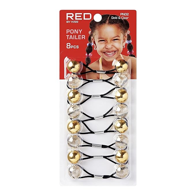 Red by Kiss Hair Tie Bobbles Gold Clear 8pc PN02
