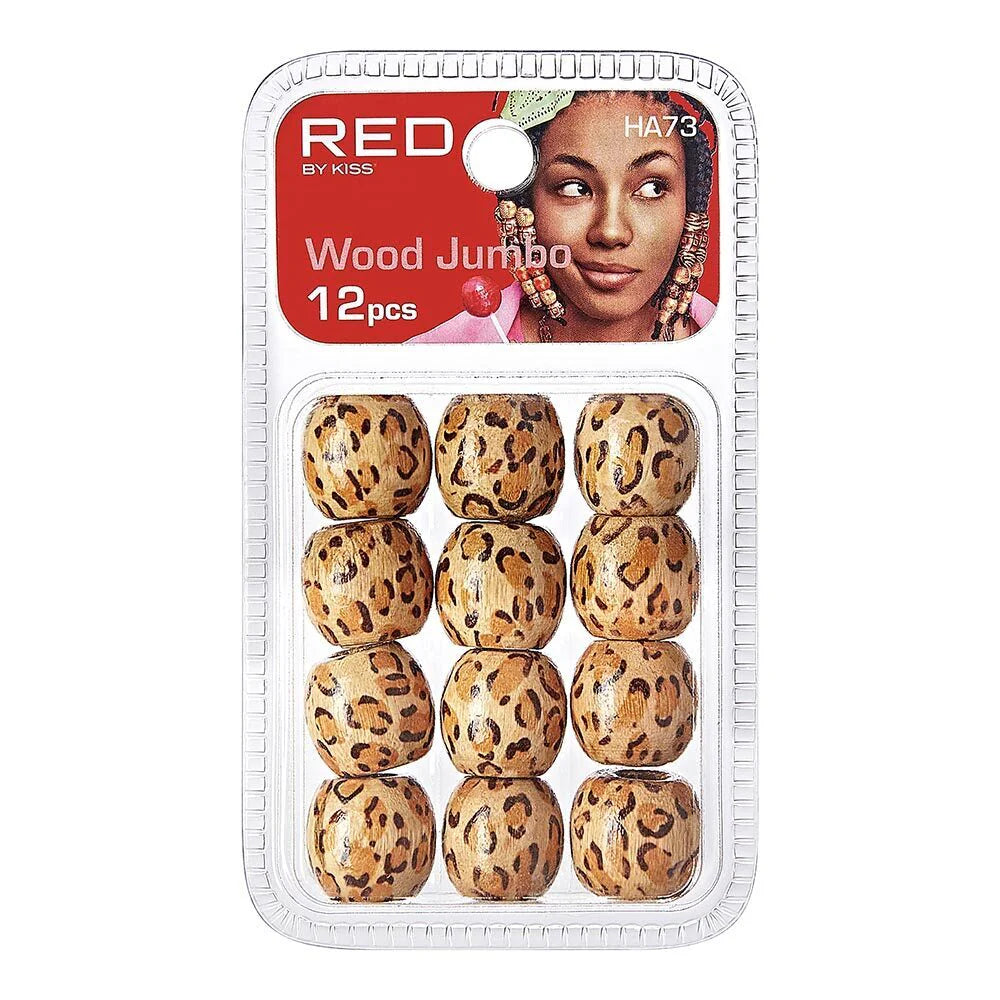 Red by Kiss Hair Beads Wooden Jumbo Leopard 12pc HA73