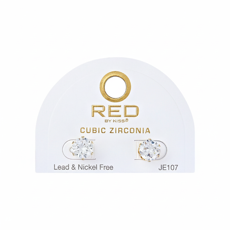 Red by Kiss Cubic Zirconia Earrings Round 9mm JE107G