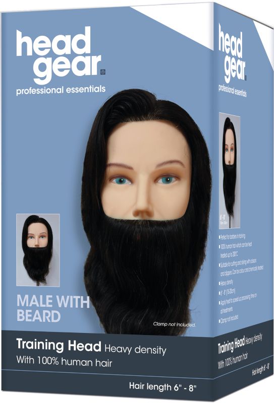 Head Gear Mens Training Head with Beard 100% Human Hair 8-10''
