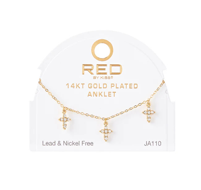 Red by Kiss 14kt Gold Plated Anklet Stone Cross JA110