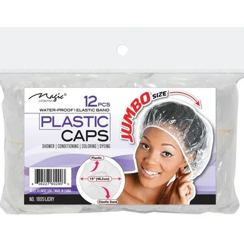 Magic Collection Plastic Shower Cap Jumbo Clear 12pc - 18051JCRY