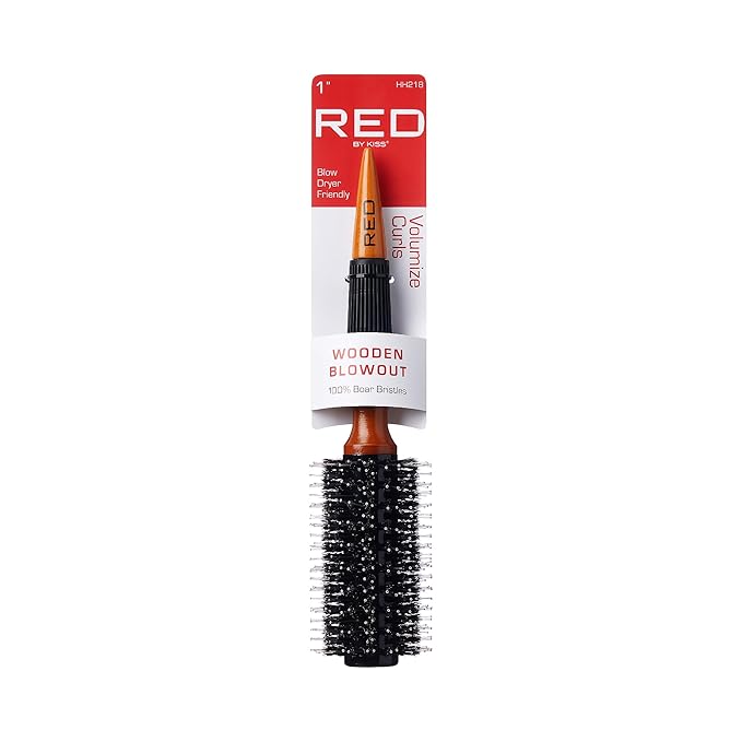 Red by Kiss Wooden Blowout Round Boar Brush 1'' HH218