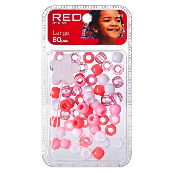 Red by Kiss Hair Beads Large Red Pink Assorted 60pc HA26