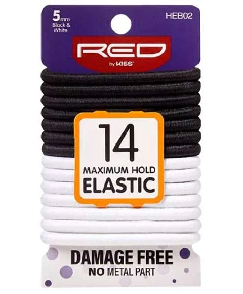 Red by Kiss Elastic Hair Bands 14pc 5mm Black and White HEB02