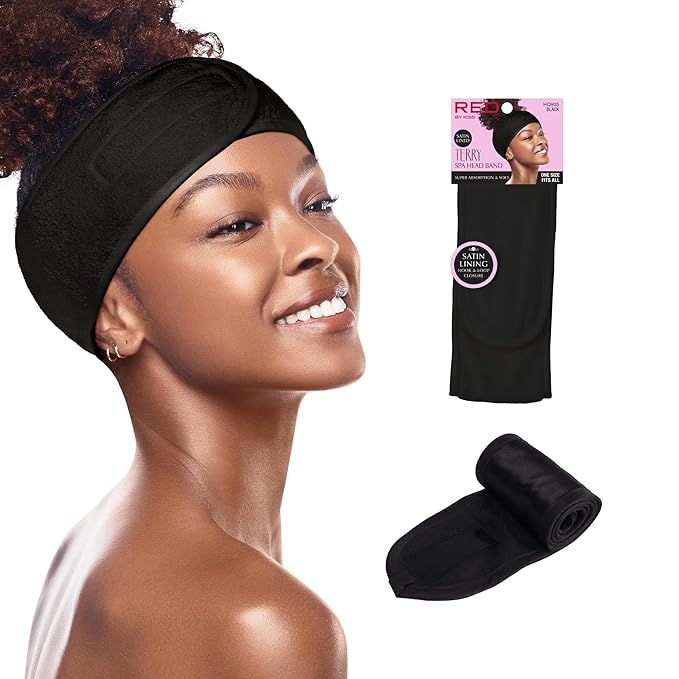 Red by Kiss Terry Velcro Spa Headband Black HQ905