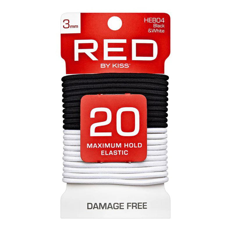 Red by Kiss Elastic Hair Bands 20pc 3mm Black and White HEB04