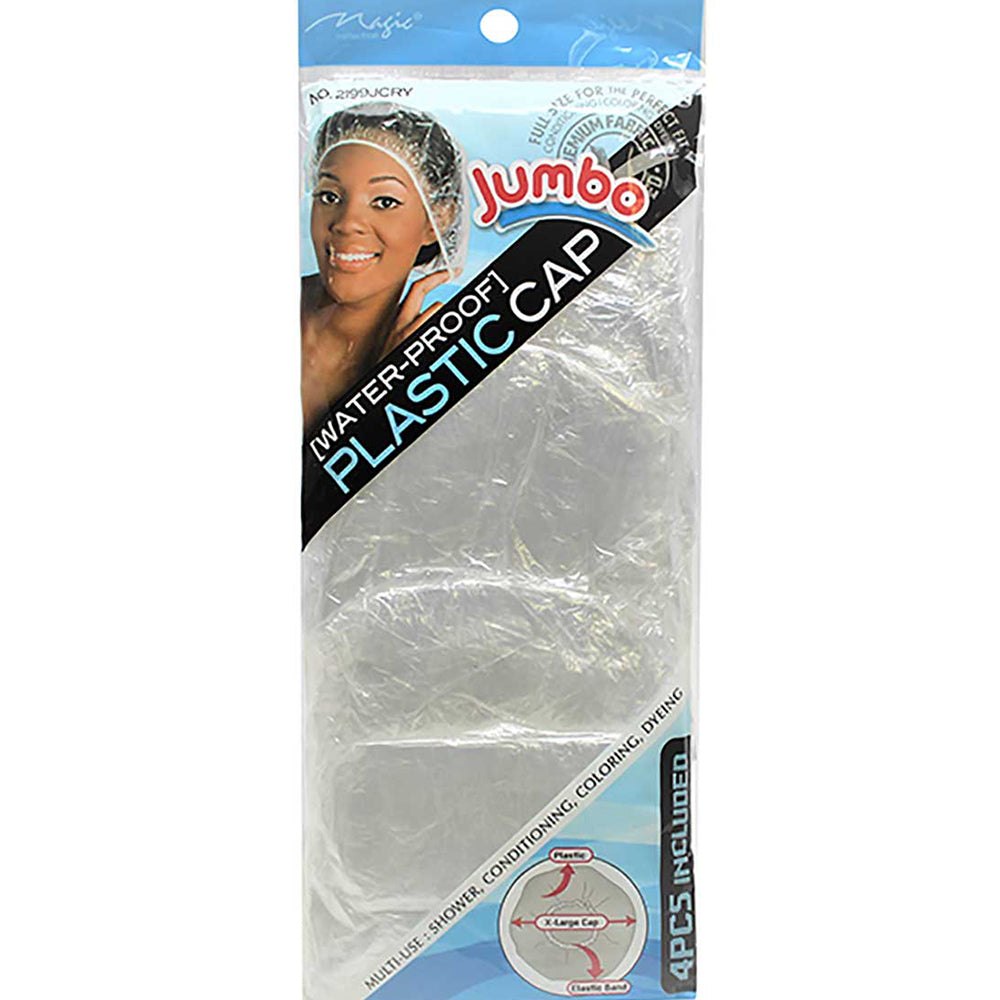 Magic Collection Plastic Shower Cap Jumbo Clear 4pc - 2199JCRY