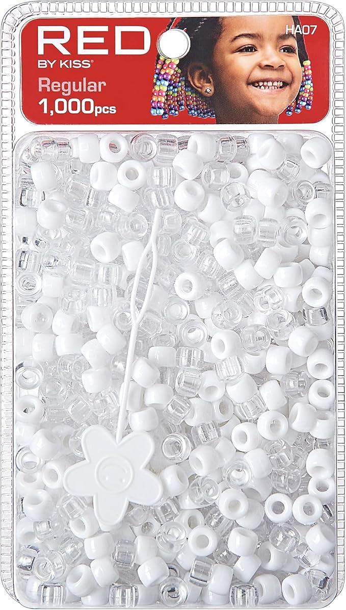 Red by Kiss Hair Beads Regular White Clear 1000pc HA07