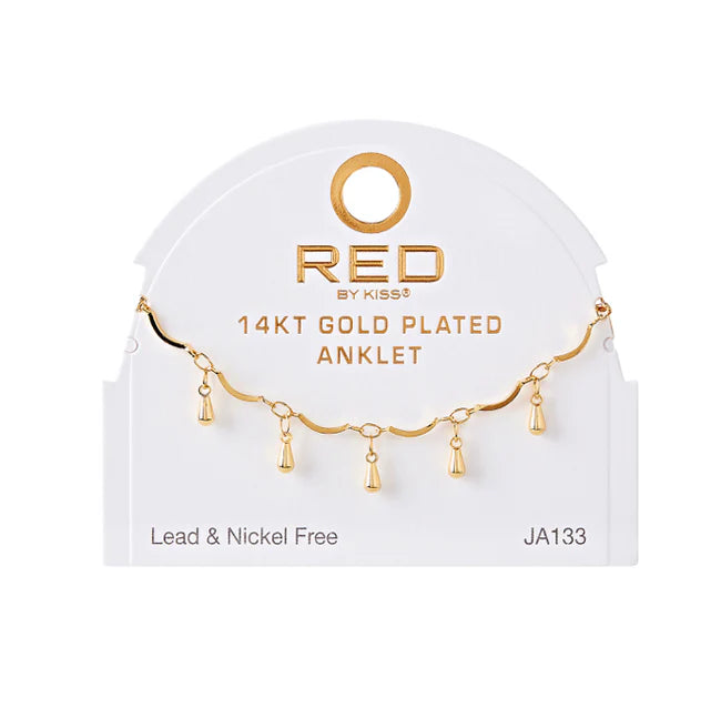 Red by Kiss 14kt Gold Plated Anklet Charm Teardrop JA133