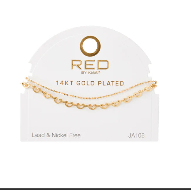 Red by Kiss 14kt Gold Plated Anklet Heart Chain JA106G
