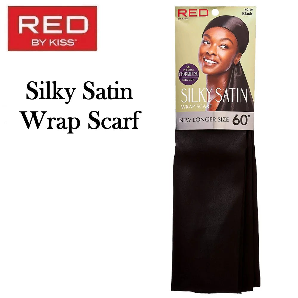 Red by Kiss Silky Satin Wrap Scarf Black HQ150