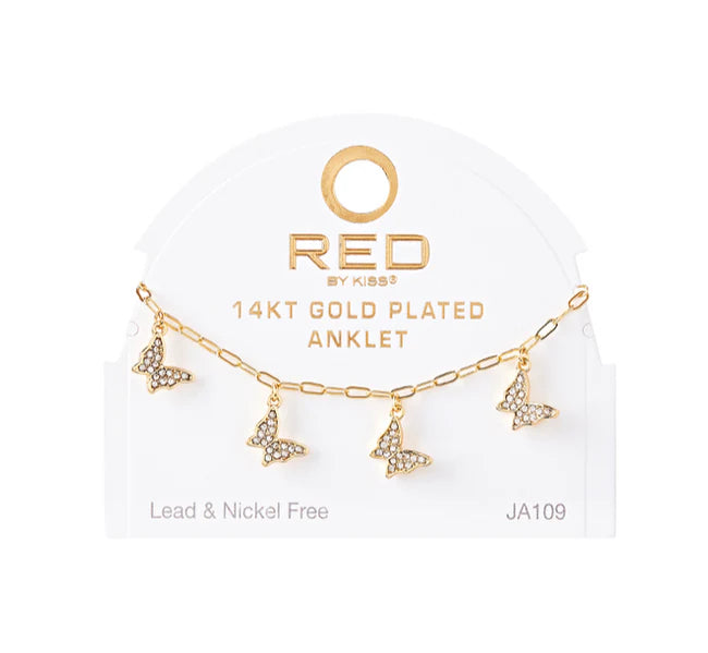 Red by Kiss 14kt Gold Plated Anklet Stone Butterfly JA109