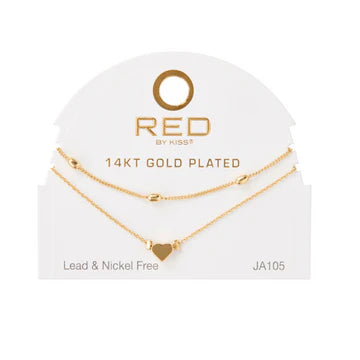 Red by Kiss 14kt Gold Plated Anklet Heart JA105G