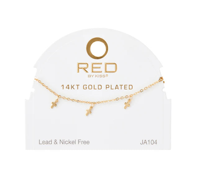 Red by Kiss 14kt Gold Plated Anklet Cross JA104G