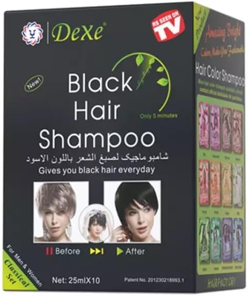 Dexe Black Hair Colour Shampoo Sachets Box 10pcs