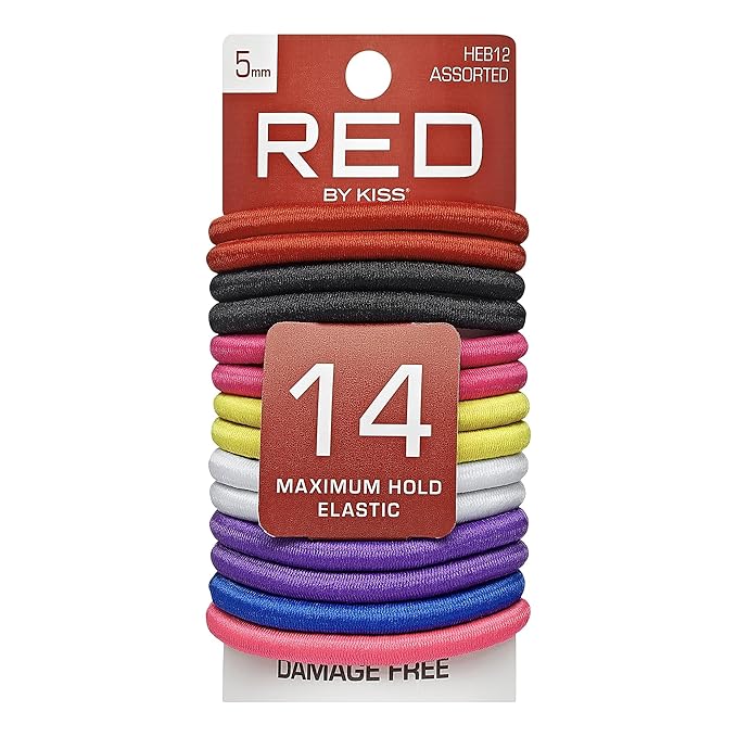 Red by Kiss Elastic Hair Bands 14pc 5mm Assorted Colours HEB12