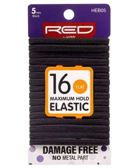 Red by Kiss Elastic Hair Bands 16pc 5mm Flat Black HEB05