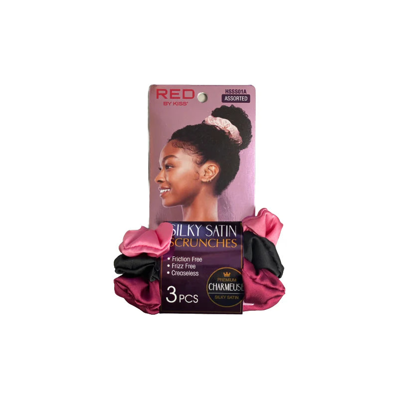 Red by Kiss Silky Satin Scrunchies 3pc Assorted Colours HSSS01A