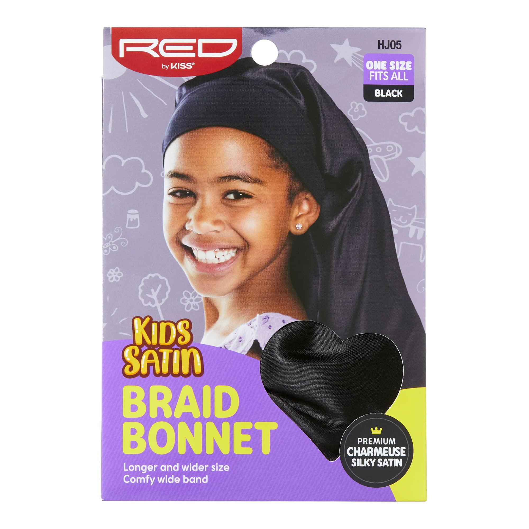 Red by Kiss Kids Satin Braid Bonnet Black HJ05