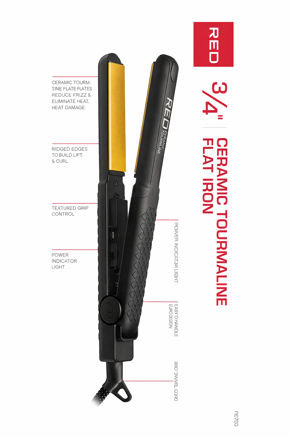 Red by Kiss Ceramic Tourmaline Flat Iron 3/4''