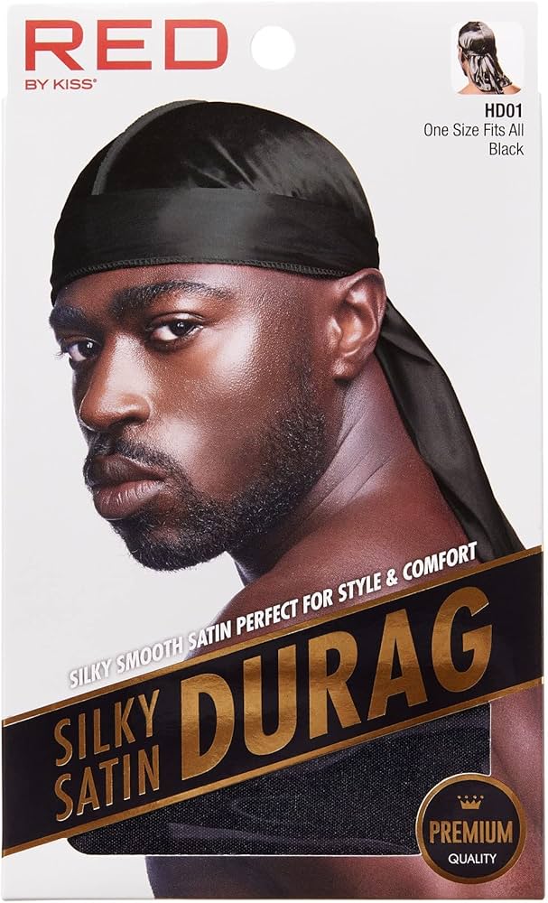 Red by Kiss Silky Satin Durag Extra Long Tails Black HD01