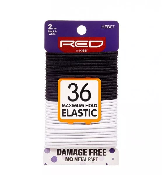 Red by Kiss Elastic Hair Bands 36pc 2mm Black and White HEB07