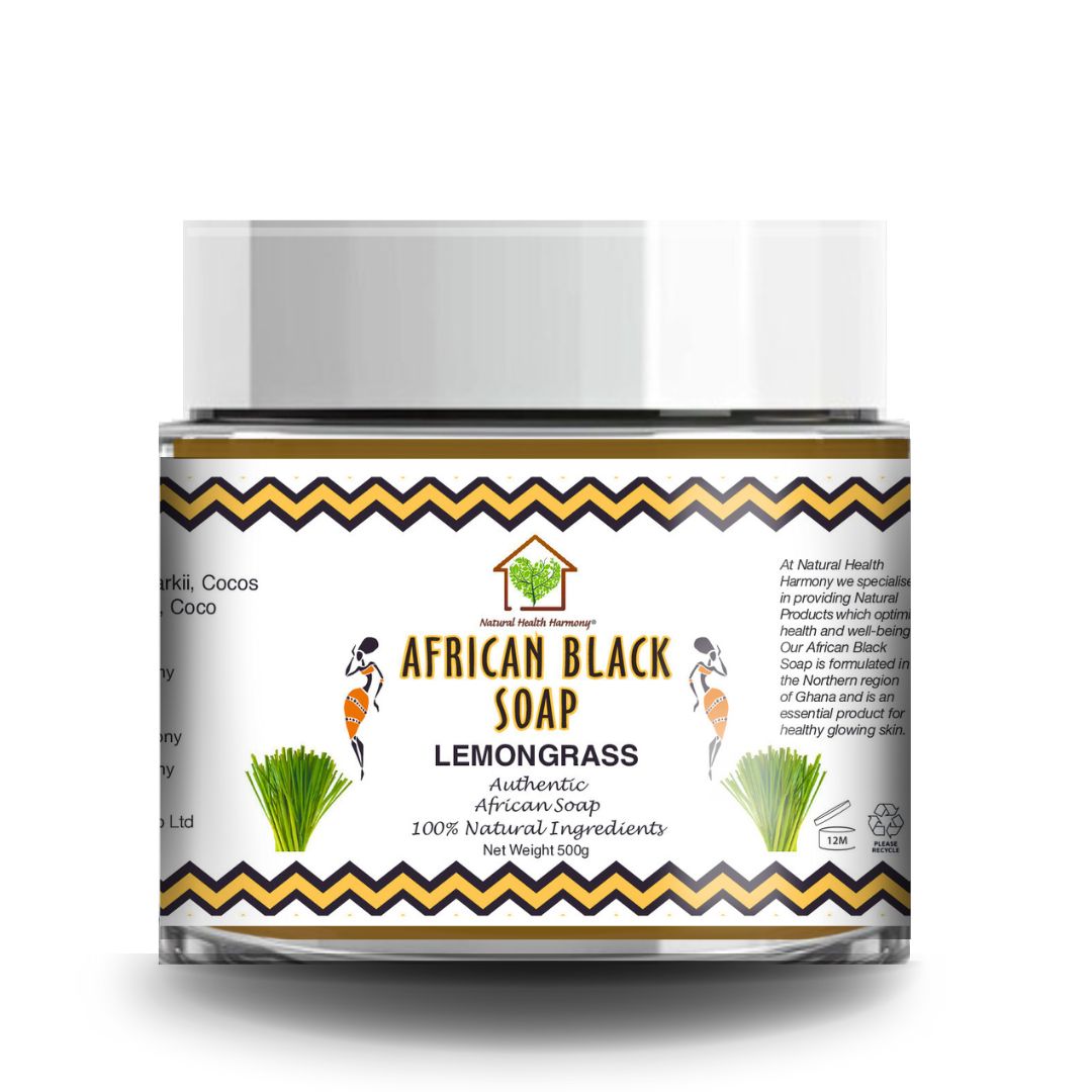 Natural Health Harmony African Black Soap Tub - Lemongrass 500g
