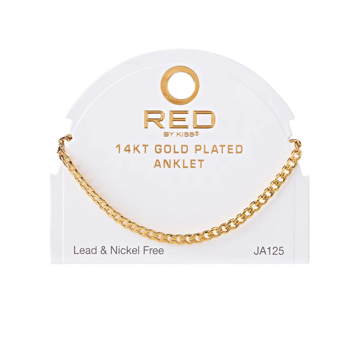 Red by Kiss 14kt Gold Plated Anklet Curb TX 4mm JA125