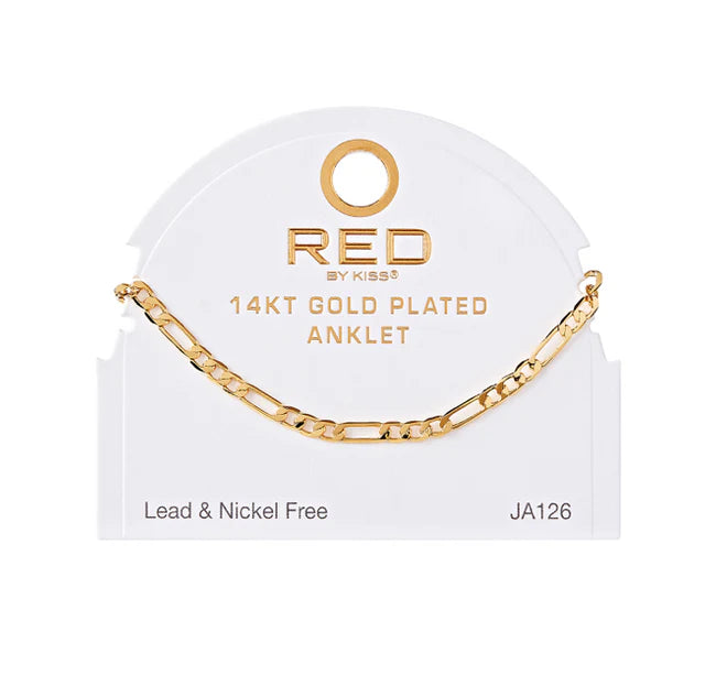 Red by Kiss 14kt Gold Plated Anklet Figaro 4mm JA126