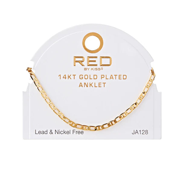 Red by Kiss 14kt Gold Plated Anklet Mixed Smooth 3mm JA128