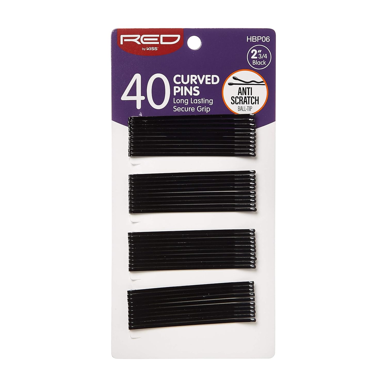 Red by Kiss Curved Pins 40pc 2.75in HBP06