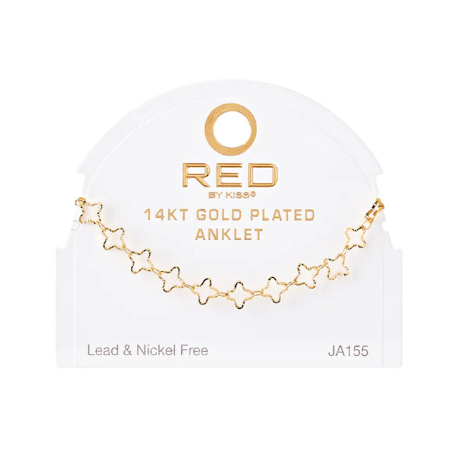Red by Kiss 14kt Gold Plated Anklet Linked Clover JA155