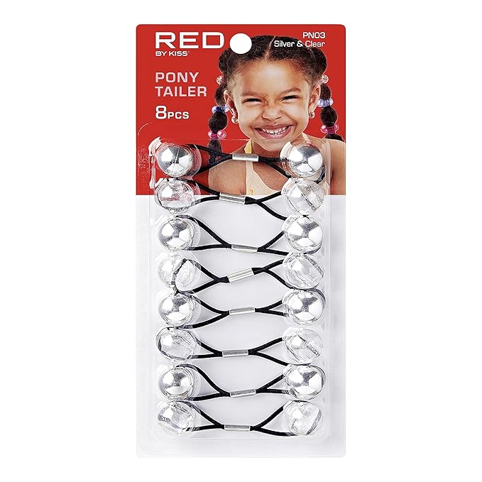Red by Kiss Hair Tie Bobbles Silver Clear 8pc PN03