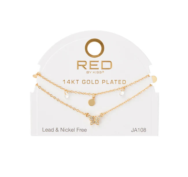 Red by Kiss 14kt Gold Plated Anklet RS Butterfly JA108G