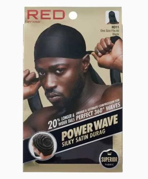 Red by Kiss Silky Satin Durag Power Wave Black HD11