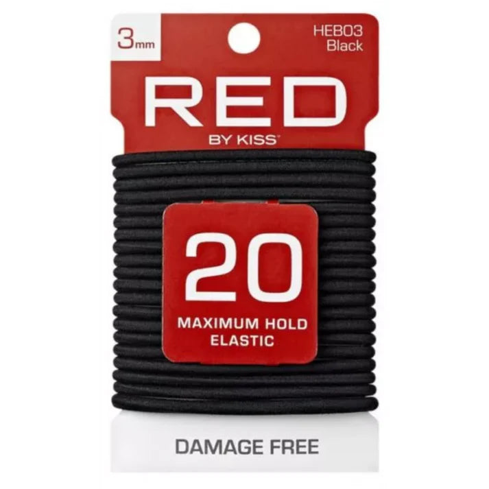 Red by Kiss Elastic Hair Bands 20pc 3mm Black HEB03