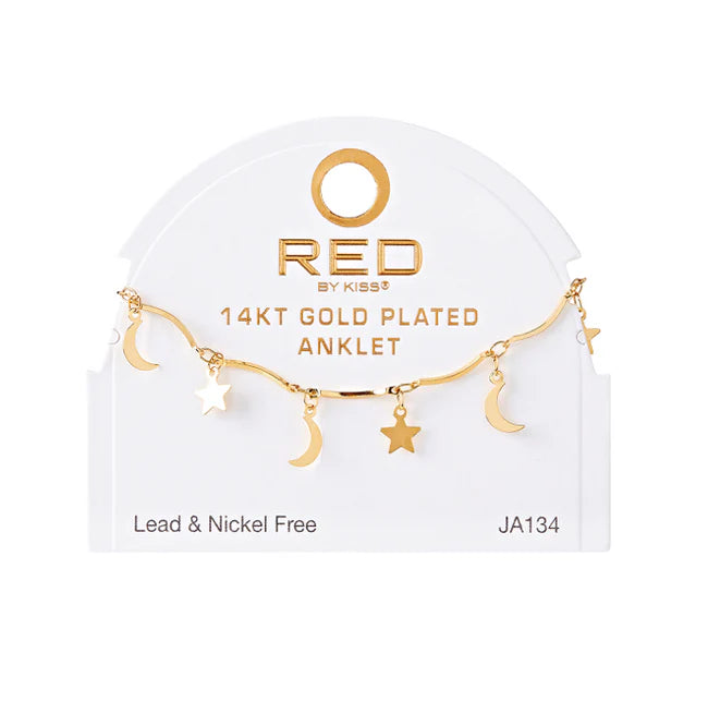 Red by Kiss 14kt Gold Plated Anklet Charm Moon Star JA134