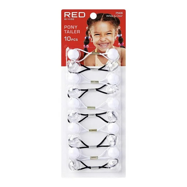 Red by Kiss Hair Tie Bobbles White Clear 10pc PN06