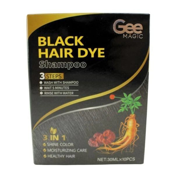 Gee Magic Black Hair Dye Shampoo Sachets Box 10pcs
