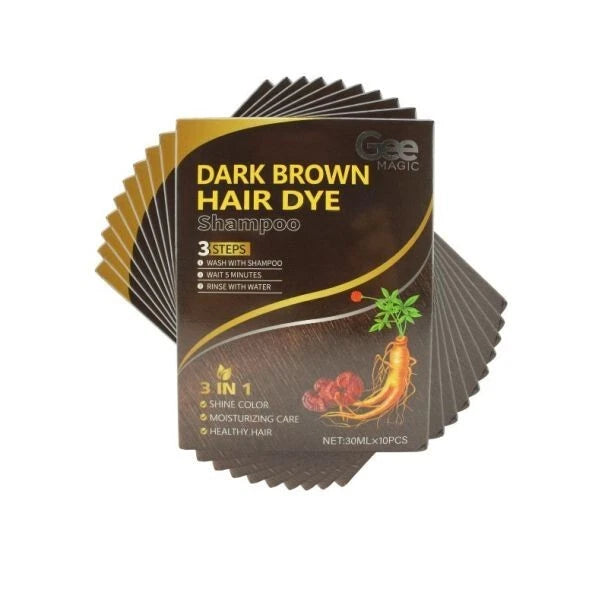 Gee Magic Dark Brown Hair Dye Shampoo Sachets Box 10pcs