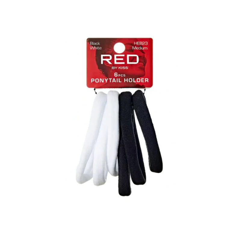 Red by Kiss Ponytail Holder Medium 6pc Black and White HEB23