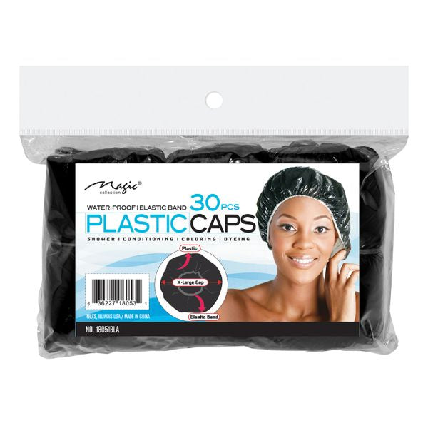 Magic Collection Plastic Shower Cap Black 30pc - 18051BLA