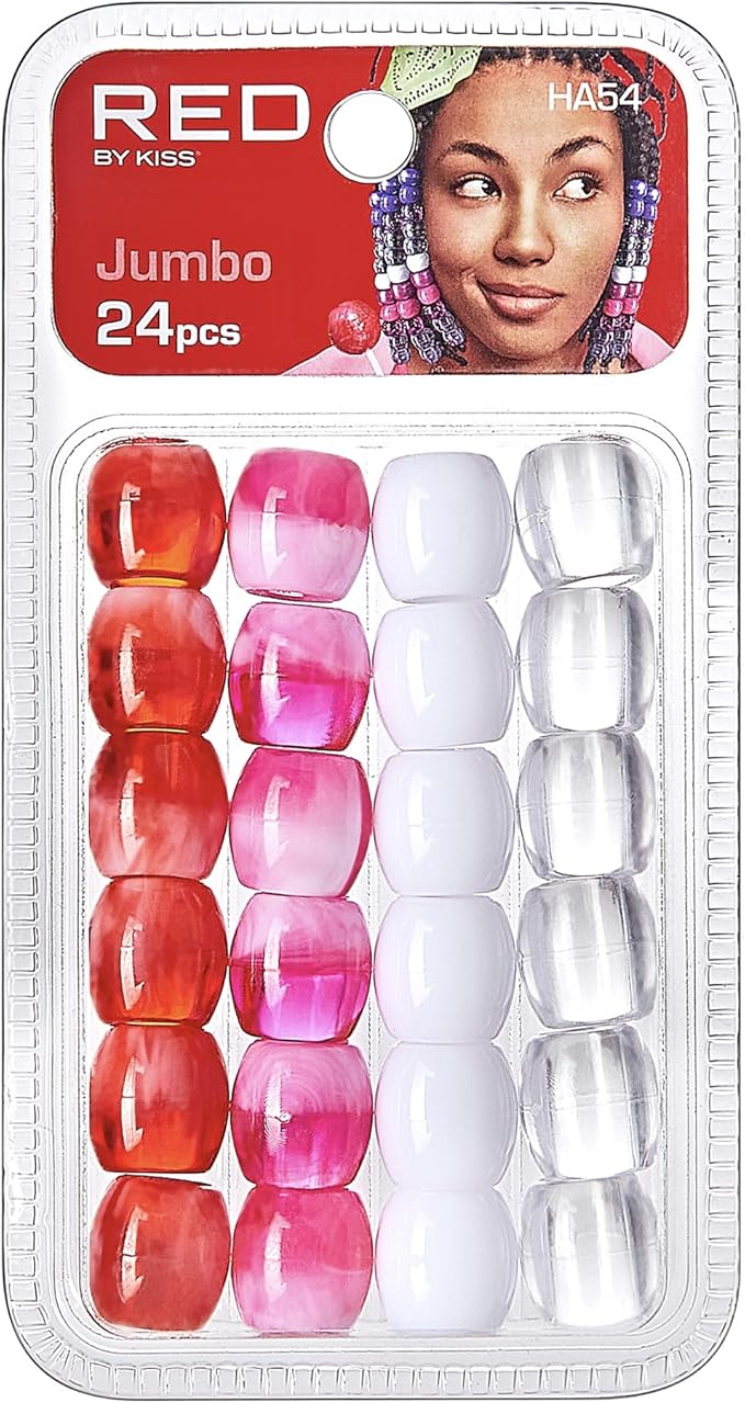Red by Kiss Hair Beads Jumbo Pink Assorted 24pc HA54